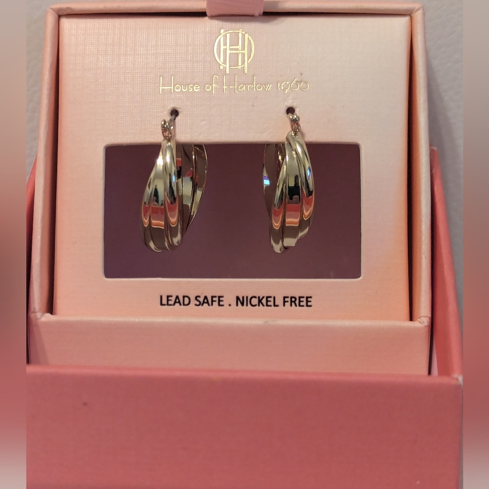 House of Harlow Gold tone Hoop Earrings New NIB